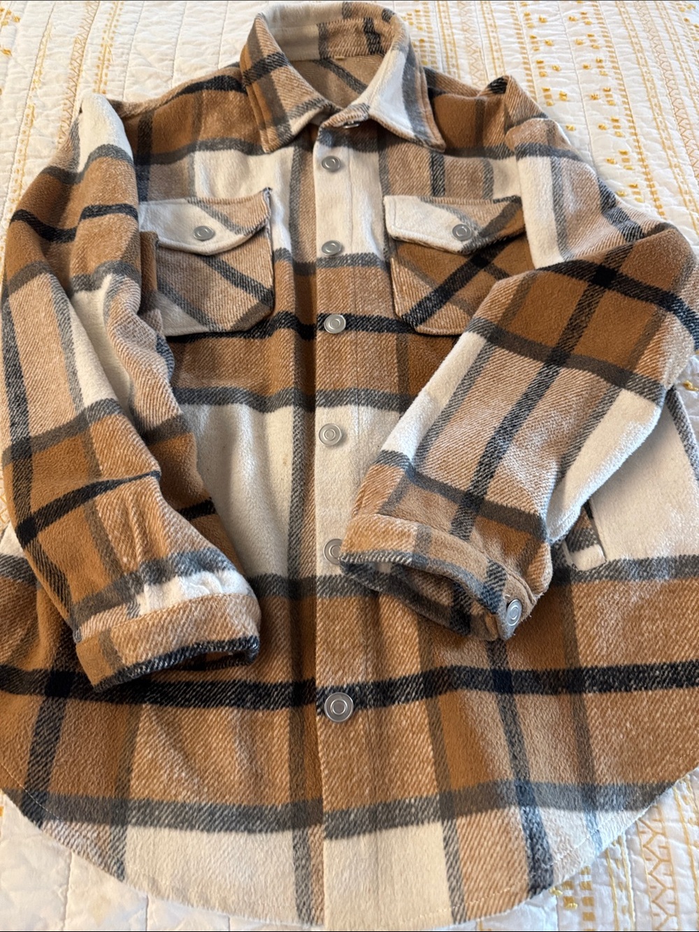 Women’s Brown Plaid Button-Front shacket Jacket